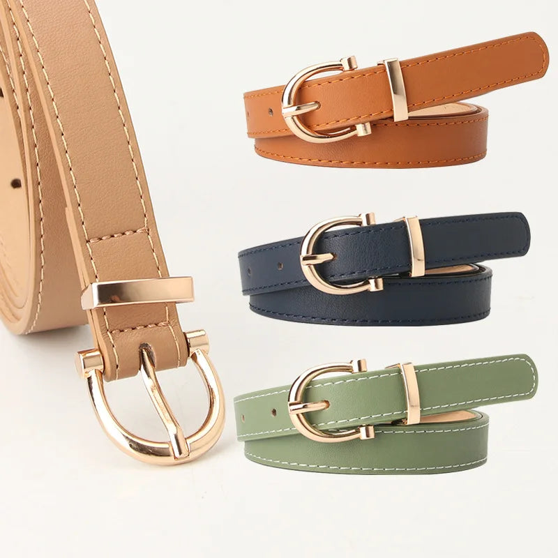 2023 Women Belts New PU Leather Simple Metal Buckle Belt Girls Dress Jean Pants Waistband Belts for Lady Luxury Designer Brand