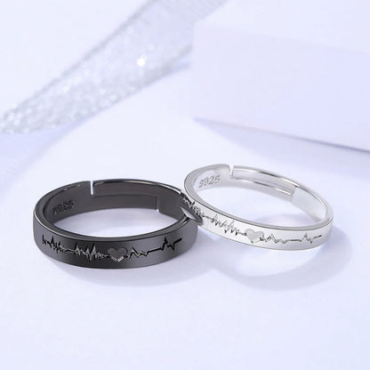 2Pcs/set Romantic Couple Rings for Women Men Punk Heart ECG Black White Forever Love Promise Ring Valentine'S Day Gift Jewelry