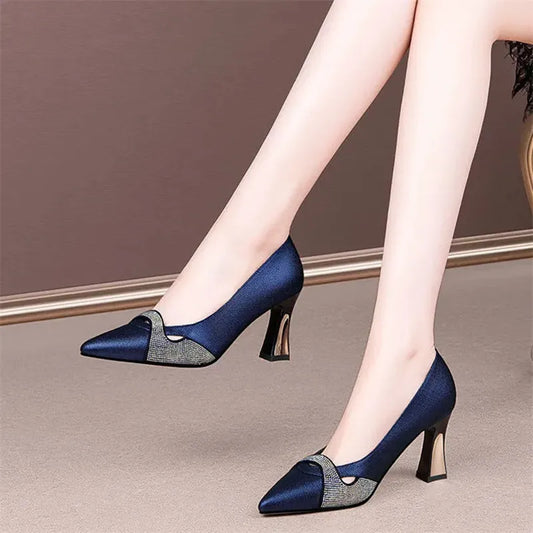Women Classic Navy Blue Crystal Shining High Heel Shoes Lady Spring &amp; Summer Comfort Stylish Pumps Mulheres De Salto Alto E357