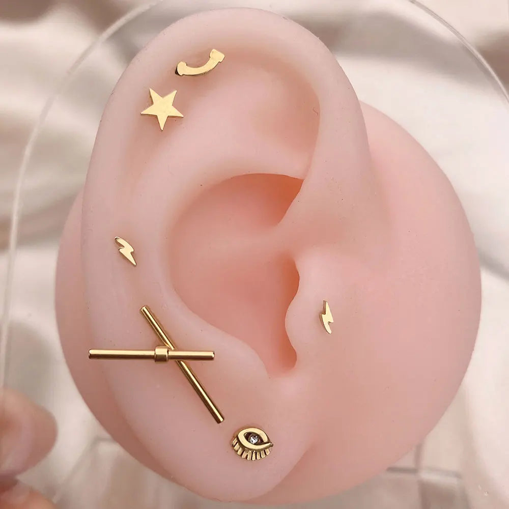 1Pcs Mini Stainless Steel Ear Tragus Cartilage Helix Piercing Butterfly Daisy Crown Snowflake Star Cross Enamel Studs Earring